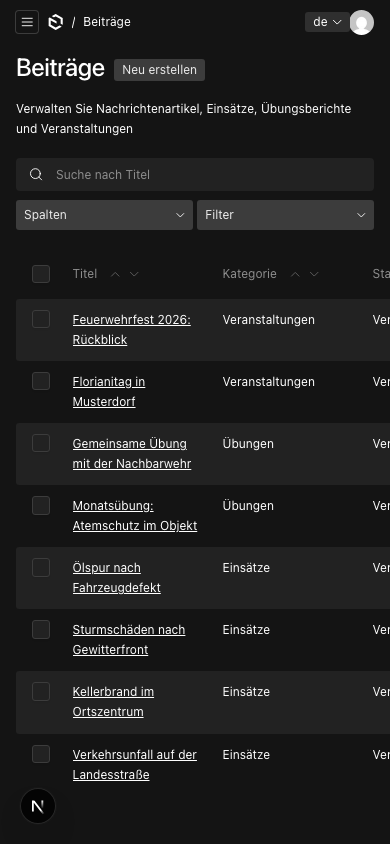 Derselbe Verwaltungsbereich am Telefon: ein Einsatzbericht lässt sich auch vom Einsatzort aus schreiben.